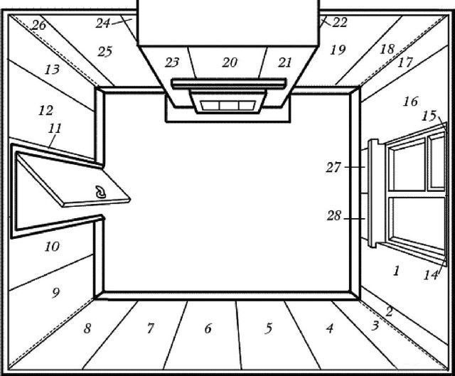Возможный вариант схемы оклейки комнаты обоями со стартом от окна